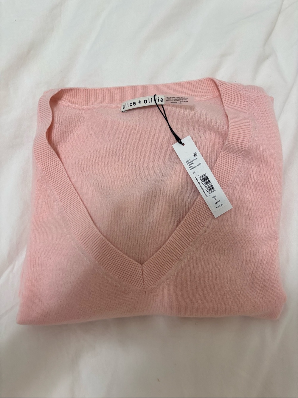 Alice + Olivia Pastel Pink V-Neck Sweater